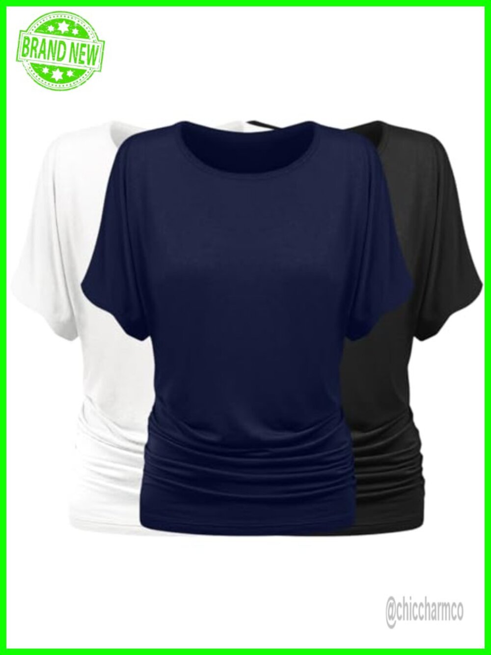 3-Pack Tunic Tops Women Short Sleeve Business Casual Dolman Oversized Loose Fit